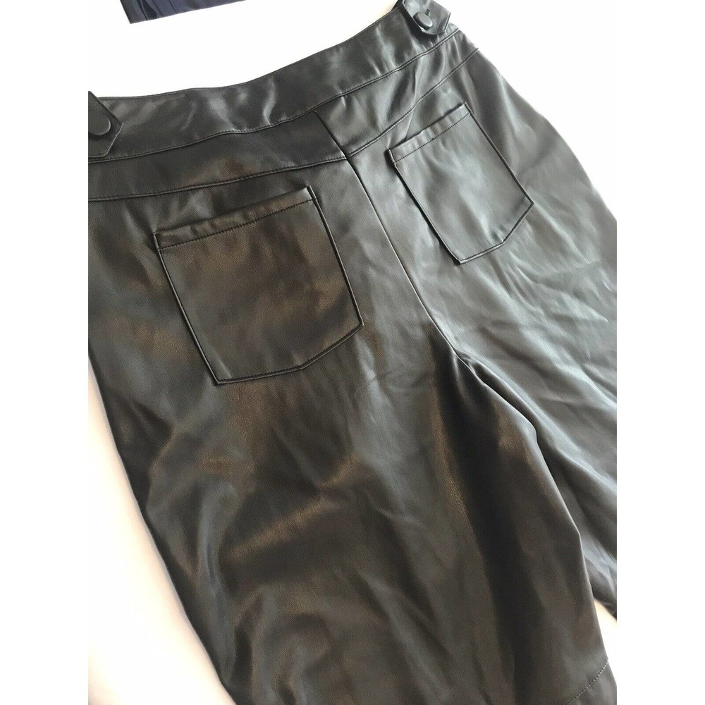 Ryegrass Black Faux Leather Tie Front Pants Button Ankle Womens Sz 10 Wide Taper - Picture 14 of 14